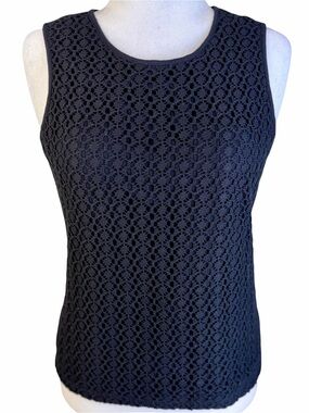 Talbots Black Crochet-Front Tank Top Size M Petite